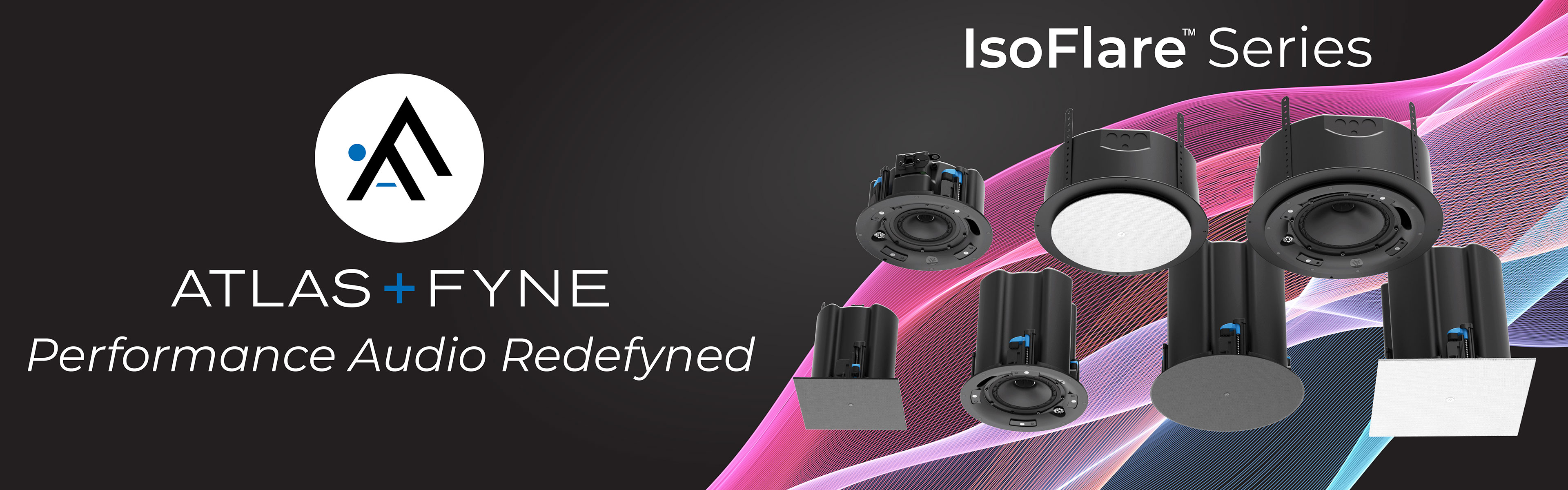 Atlas Plus Fyne Isoflare Speaker Series in black and colorful background