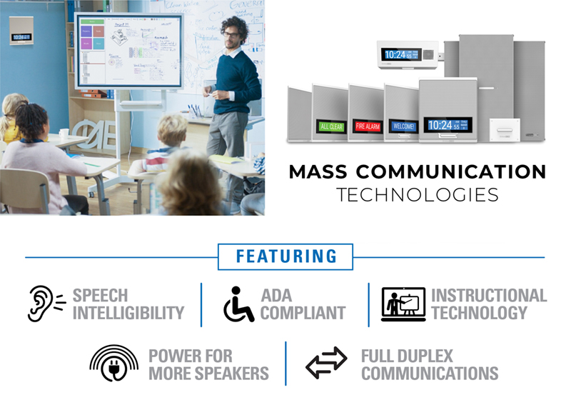 IPX speakers & visual displays for mass communication showing its speech intelligibility, ADA-compliant features & more